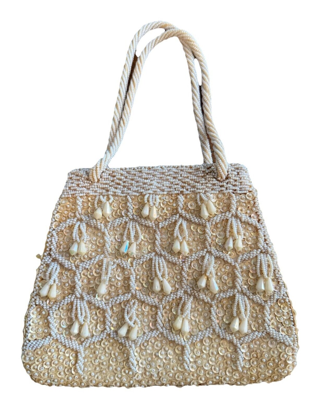 La Regale Vintage Cream Beaded Evening Bag